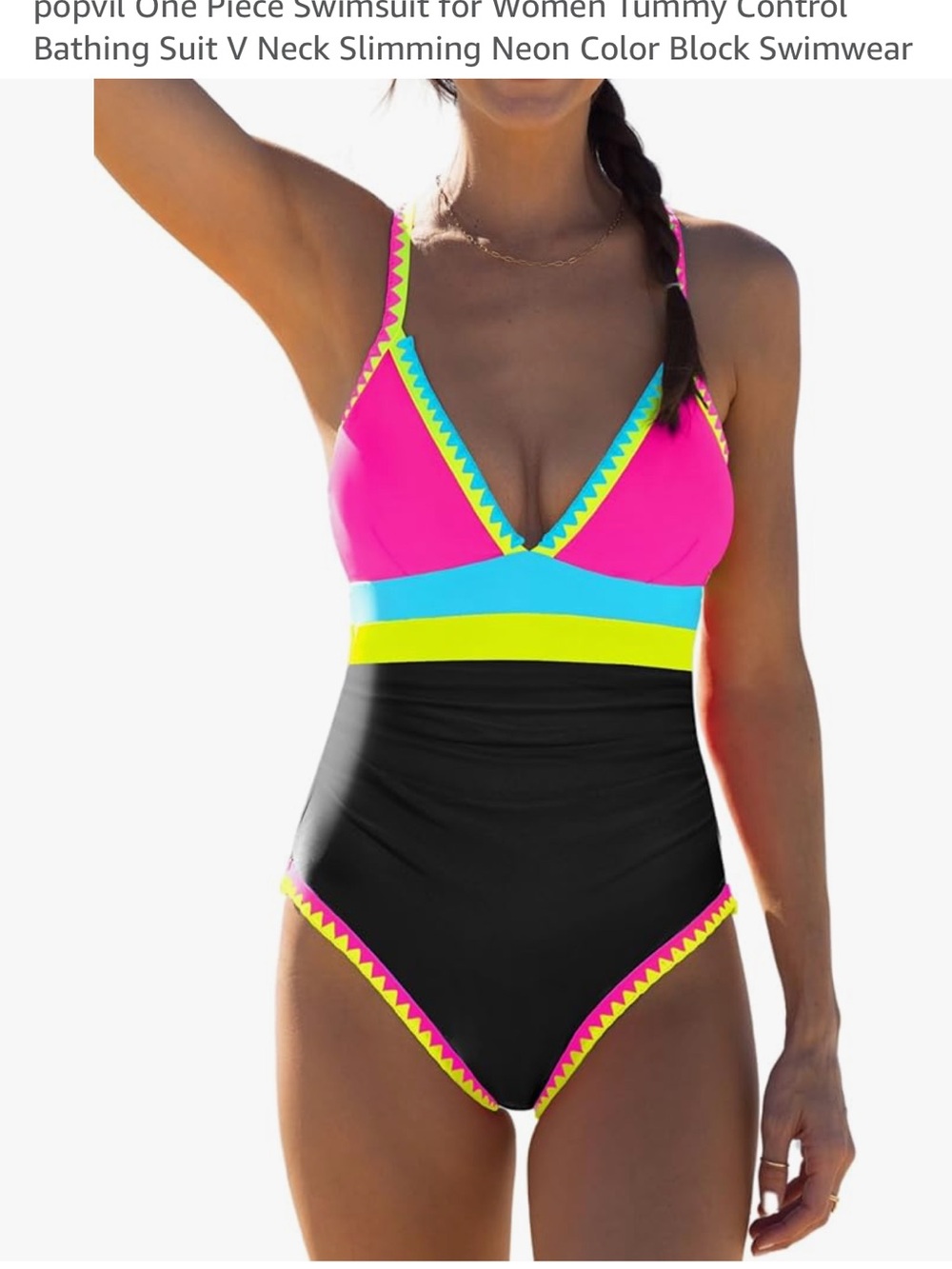 Neon Colorblock One-Piece Swimsuit - Pink & Black